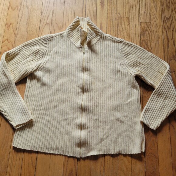 Vintage Cherokee Ribbed Knit Cardigan Sweater XL Beige Long Sleeve 55% Ramie 45% - Picture 3 of 4